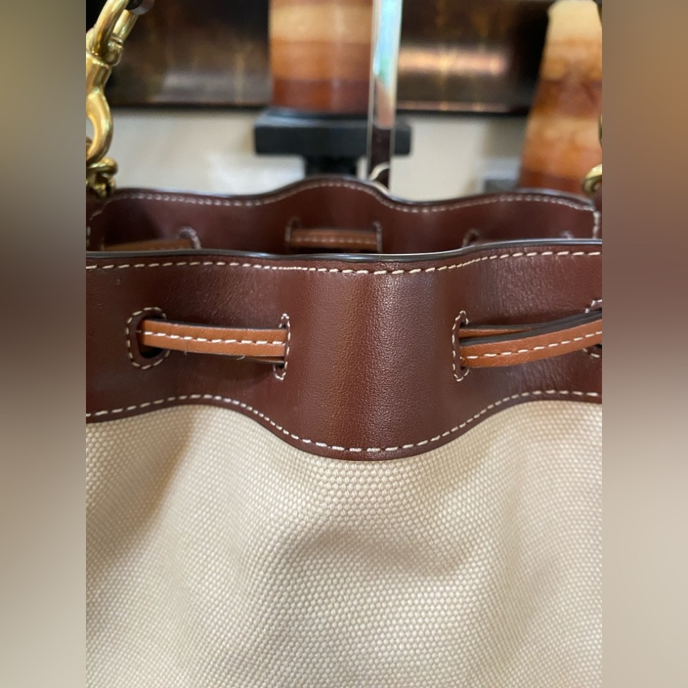 Coach Brown Canvas & Leather Field Bucket Bag with COACH badge, Medium - Picture 8 of 16